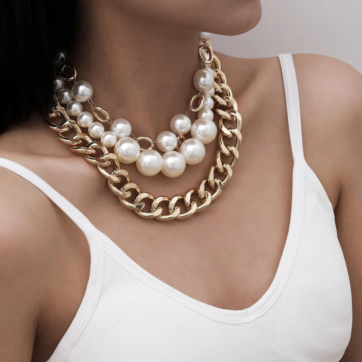 

danyuan Retro wild multi-layer cross chain women's necklace gold plastic pearl chain necklace gold women gold necklaces jewelry, Picture