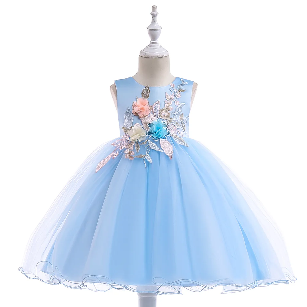 

MQATZ Flower Girls Tutu Dress Birthday 3-10Years Children Perform Wedding blueParty Appliqued Dresses L5029