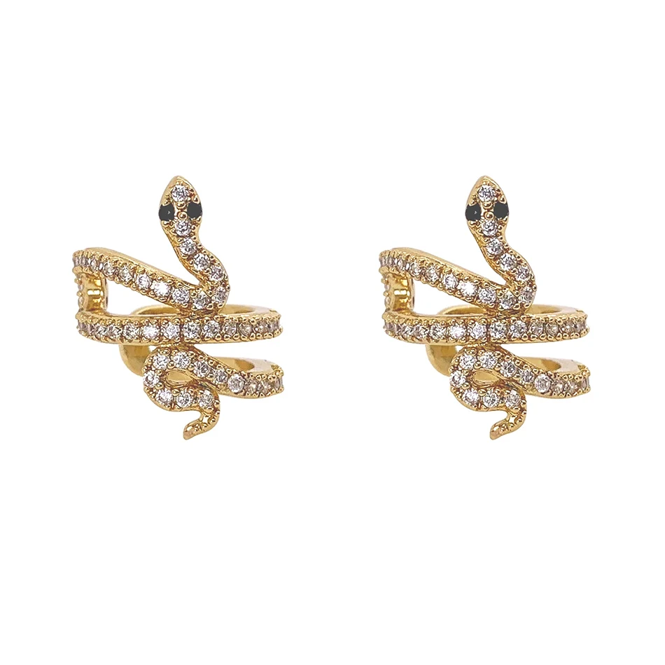 

fashion jewelry earrings 925 sterling silver nice 18k gold plated sparkle snake ear cuff for women