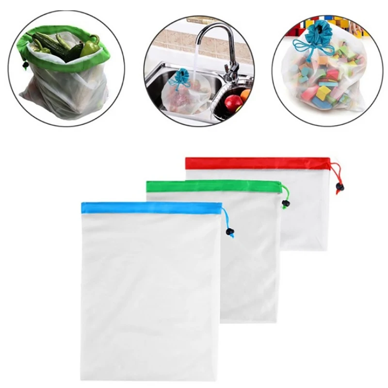 

12 Pcs/set Eco-friendly shopping bag Washable Wholesale Reusable Nylon Mesh Produce Bags For Fruit Vegetables Shopping bag