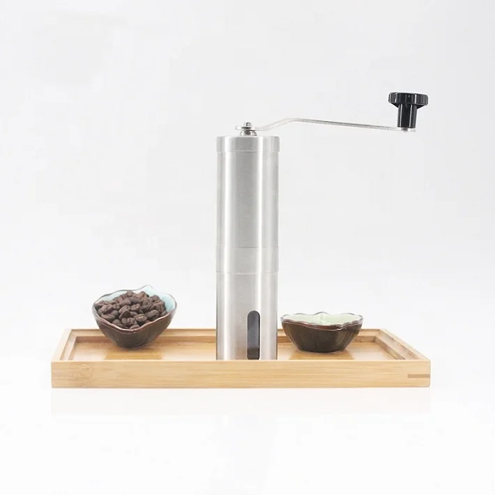 

Popular high quality stainless steel manual coffee grinder with ceramic burr, Silver