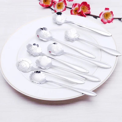 

P471 flower mixing spoon Stainless steel colorful flower coffee spoon 8 kinds of flower shape tea spoon, Colors