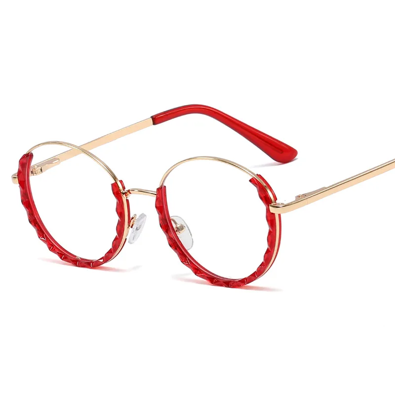 

New Design Glasses Frame Blue Light Blocking Jewel Decorated Round Frame Optical Eyeglasses Spring Hinge