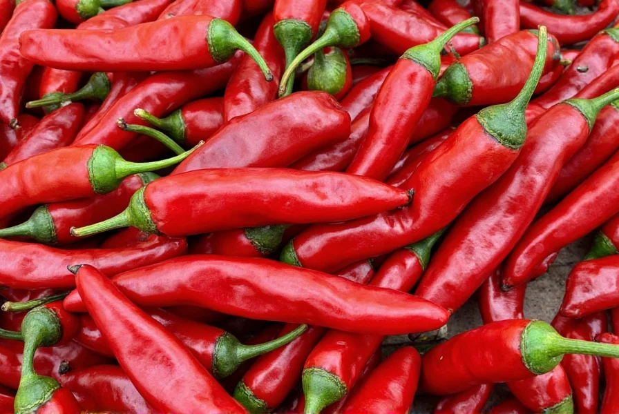 Dried chiles guajillo arranged on a rustic wooden table