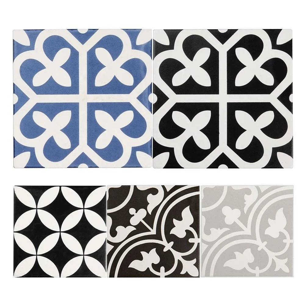 200 X 200mm Black White Ceramic Pattern Porcelain Tile For Kitchen