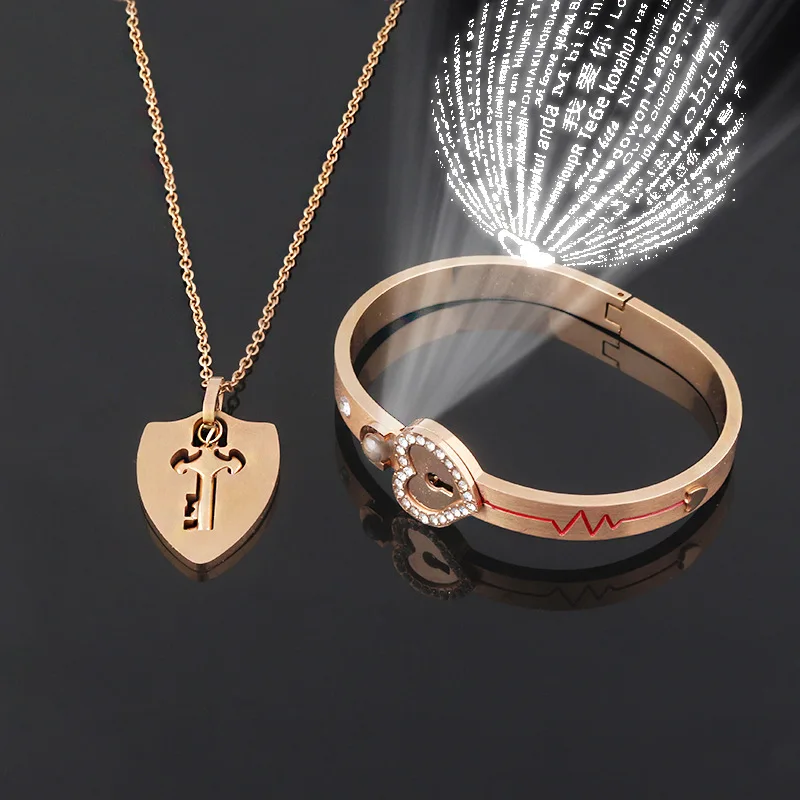 

100 languages Projection Romantic Love Heart Lock Popular Couple Charms Bracelet