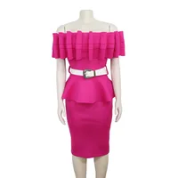 

Slash Neck Sexy Off Shoulder Rose Red Slim Bodycon Lady Career Dresses