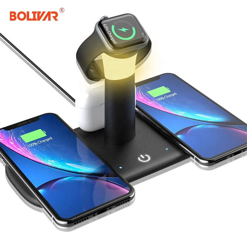 

multifunction wireless charger for apple iphone 12 watch fast charging stand with LED night light