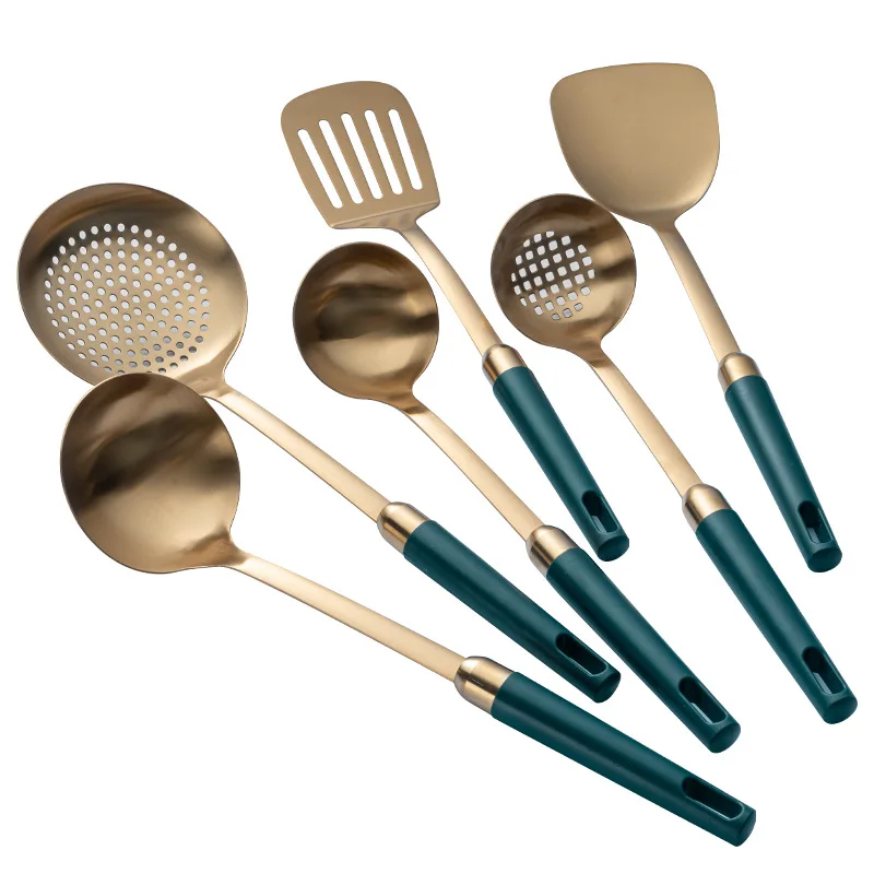 

Top Quality Durable Fine Polishing Stainless Steel 18/0 Gold Kitchen Wares Set Cooking Tool Utensil