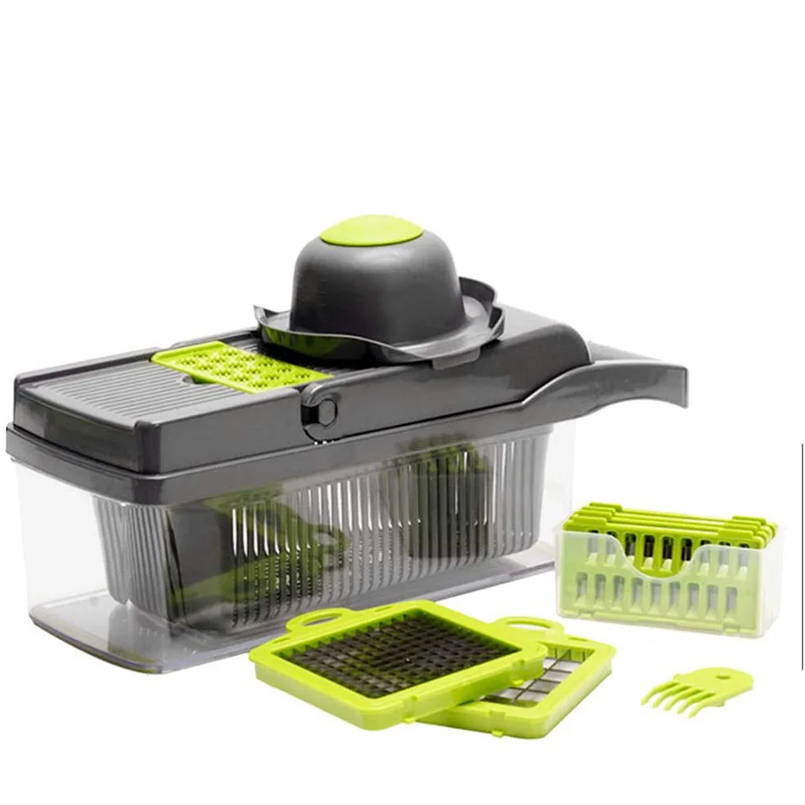 

Chrt kitchen tools 2021 multifunction vegetable cutter kitchen 11 in 1 multifunction fruit cutter vegetable chopper for kitchen, Green+grey or customzied