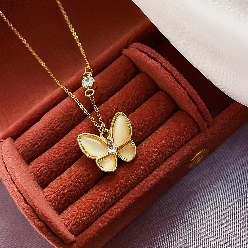 

fashion trendy opal butterfly jewellery pendant necklaces women
