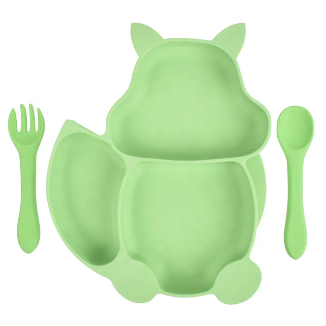 

Eco Feeding Baby Toddler Silicone Food Divided Plate Animals Shape BPA Free Suction Plate Set With Spoon, Picture