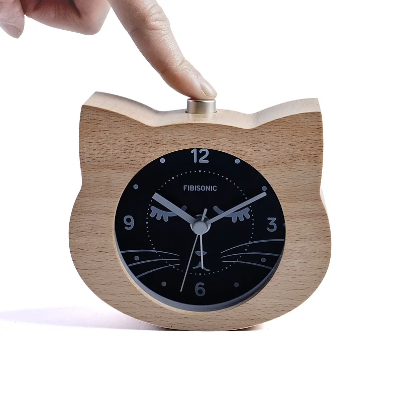 

Wood Alarm Clocks Modern Cat Snooze Sweep Movement Wooden Desktop Table Clock With Light Saat Despertador, As pthoo