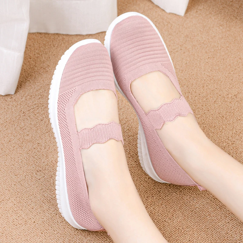 

BQ-2 Cheap Knit Non-Slip Stylish Ladies Office Shoes Flat Shoes For Women New Styles Casual Shoes