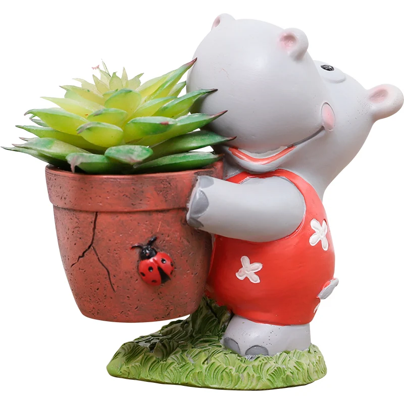 

Roogo resin hippopotamus shaped flower pots planter, Beige