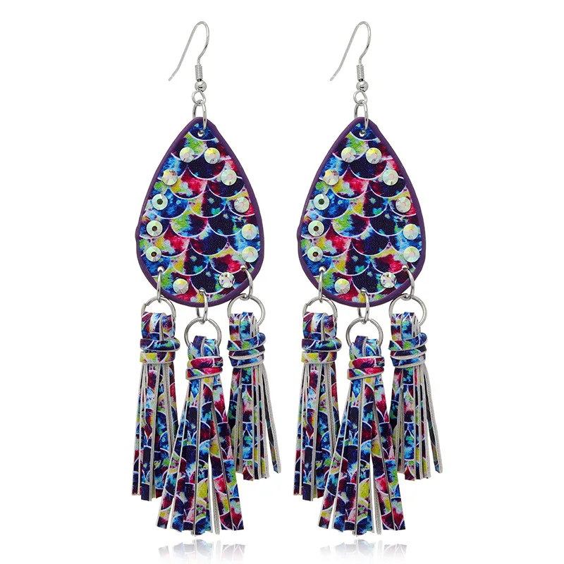 

Wholesale Bohemia Women Gifts drop diamond leather Long Dangle Earrings