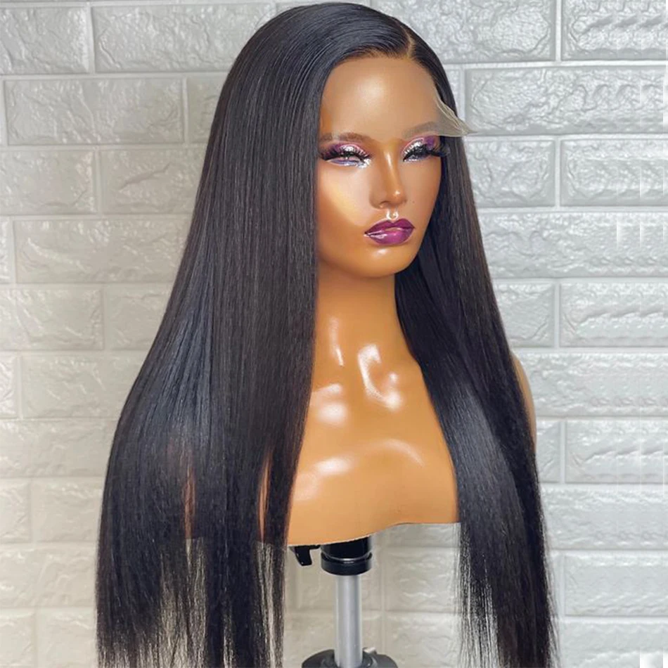 

Light Yaki Straight Peruvian Human Hair13x4 Lace Front Wigs Pre Plucked Natural Hairline 130 Density with Baby Hair