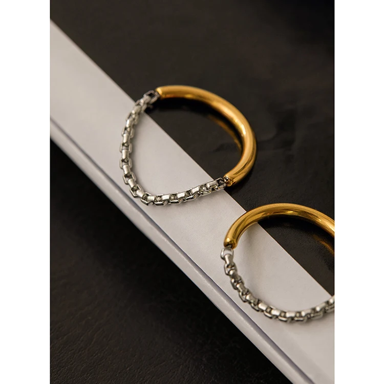 

New 316L Stainless Steel Double Plated Mix Soft Box Chain Rings Contrast Color Gold Ring Plain Minimalist Titanium Steel Jewelry, Gold silver