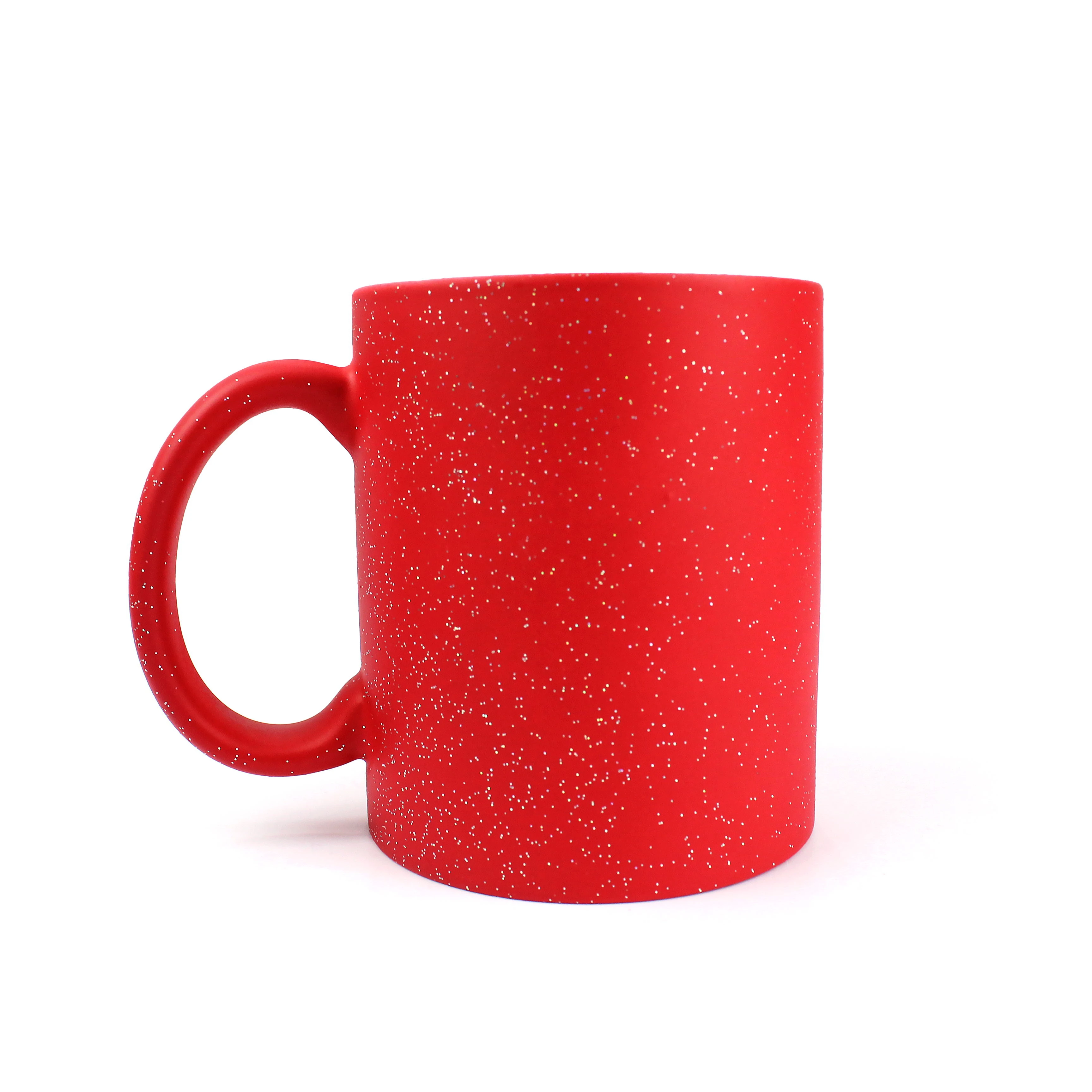 

Wholesale Promotional 11oz Creative Coffee Mug with Round Handle High Quality Sublimation Glitter Mugs Ceramic Coffee Cup, Black/red/blue