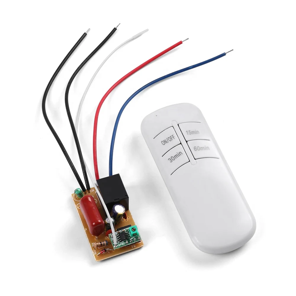 

remote control switches uv lamp 15 30 60 min 110v 220v wireless remote control timer with circuit board, White