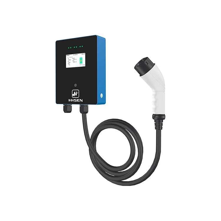 

High quality wall-mounted electric vehicle charging box 16A button start and stop car AC wall box charging station, Blue