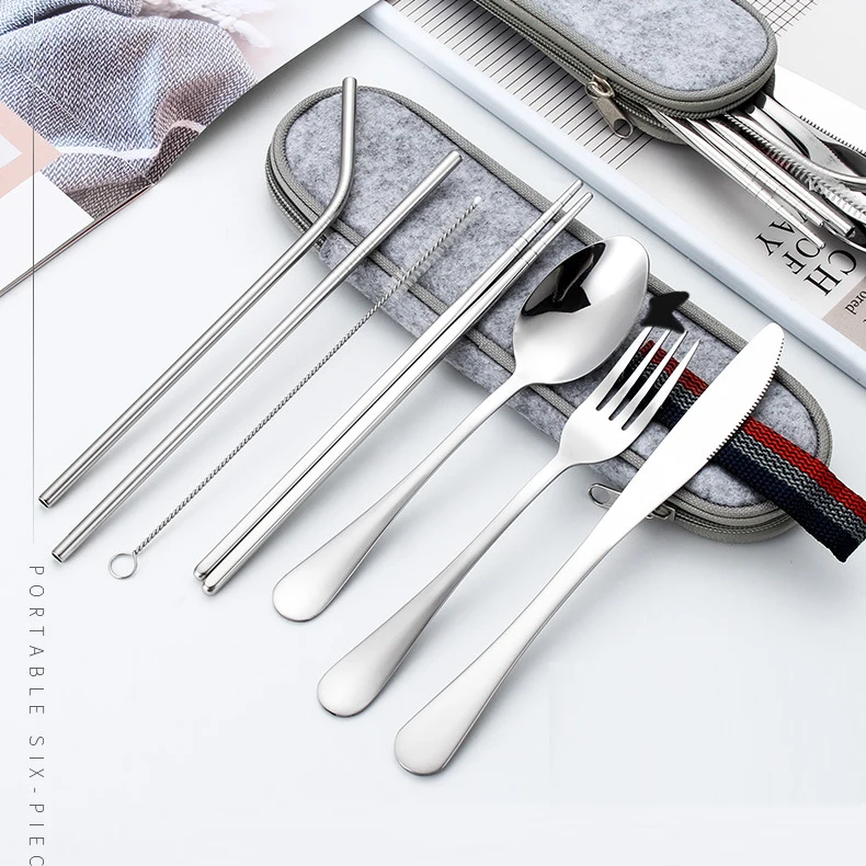 

exquisite silverware stainless steel flatware travel cutlery set with case
