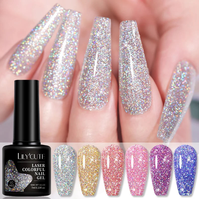 

LILYCUTE 7ml Holographic Super Glitter Gel Nail Polish Spring Color Sparkling Sequins Soak Off UV LED Varnish