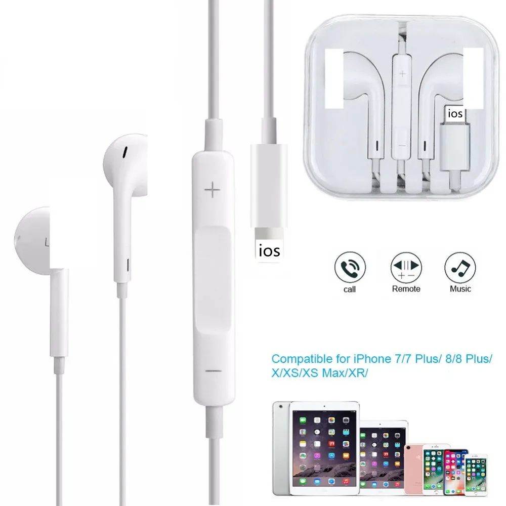 

Wired Earphone Noise Cancelling Bass Audio Earpod with lighting connector Music Earbuds for apple For Iphone 7 8 x xr 11 12