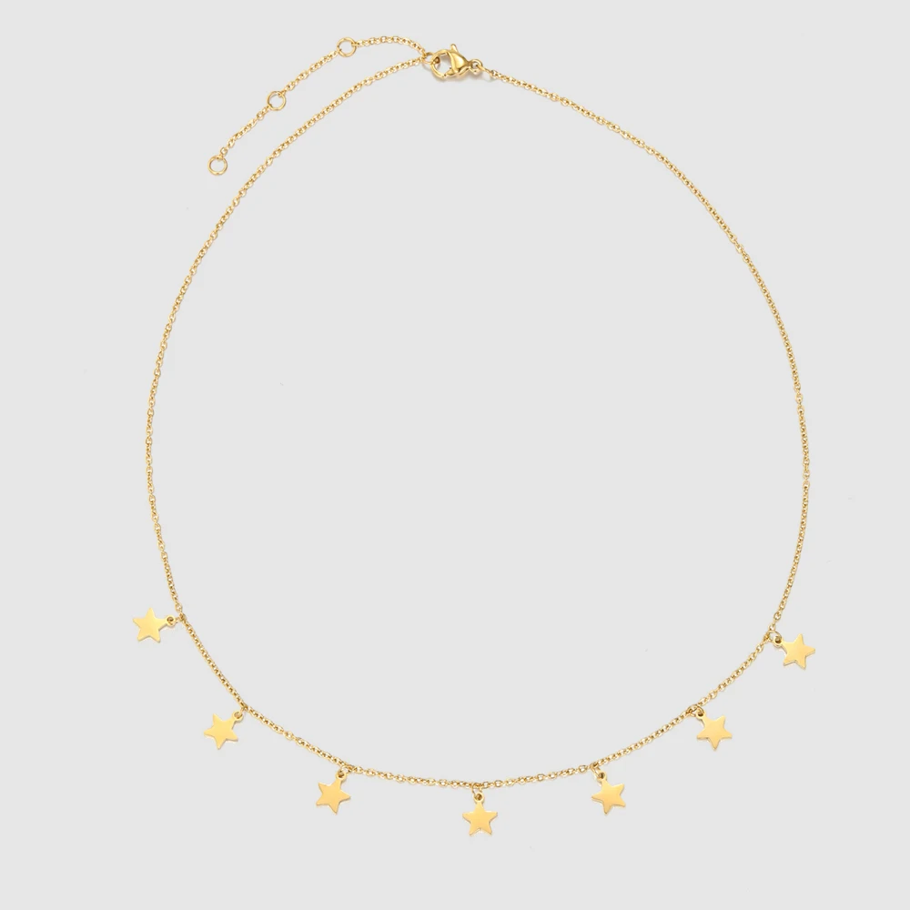 

JUJIE Gold Filled Stainless Steel Star Pendant Choker Necklace Simple Chain Necklace, Silver/gold/rose gold