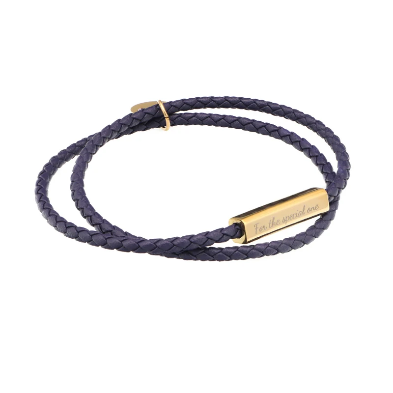

FashionBest Couple Personalized Engraved Logo Blank Bar Metal Custom Wrap Leather Bracelet