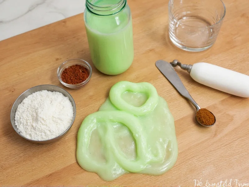 Homemade slime ingredients on wooden table