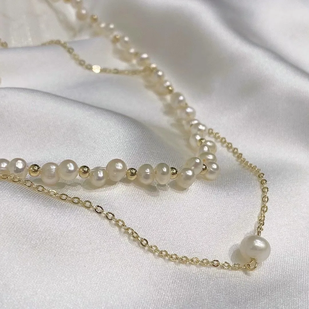 

Women clavicle chain stacking baroque fashion freshwater real pearl beaded necklace jewelry, As pictures