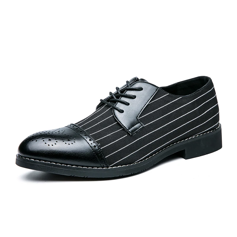 

Hot Sale Custom Retro Striped Lace Up Business Formal Occasionsmen Leather Shoes