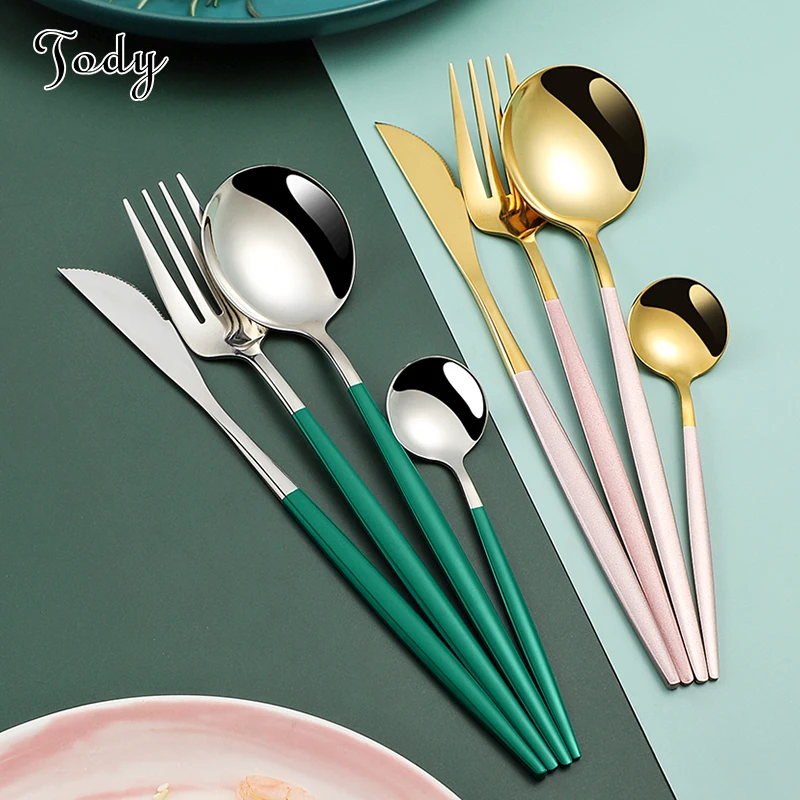 

Metal 304 410 Golden Plating 18-8 Knife Fork Spoon Flatware Stainless Steel Cutlery Silverware, Gold or sliver for cutlery