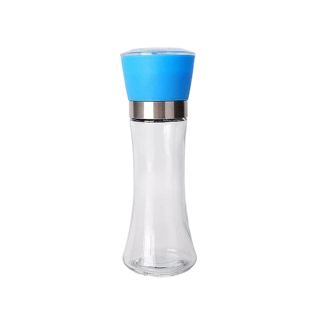 

Colorful Plastic Top with Lid Stainless Steel ring Ceramic core Pepper Salt and Spice Grinder with 180ml glass jar spice grinder, Customized