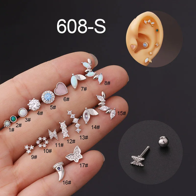 

YW 16G Stainless Steel Stud Earrings Heart Butterfly Flower Helix Cartilage Tragus Lobe Ear Piercing Jewelry