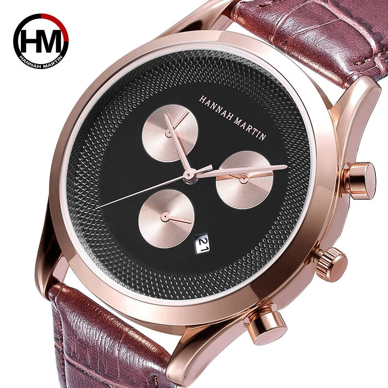 

HANNAH MARTIN 302 New design men quartz watches three case analog water-resistant fashion leather stylish man watch