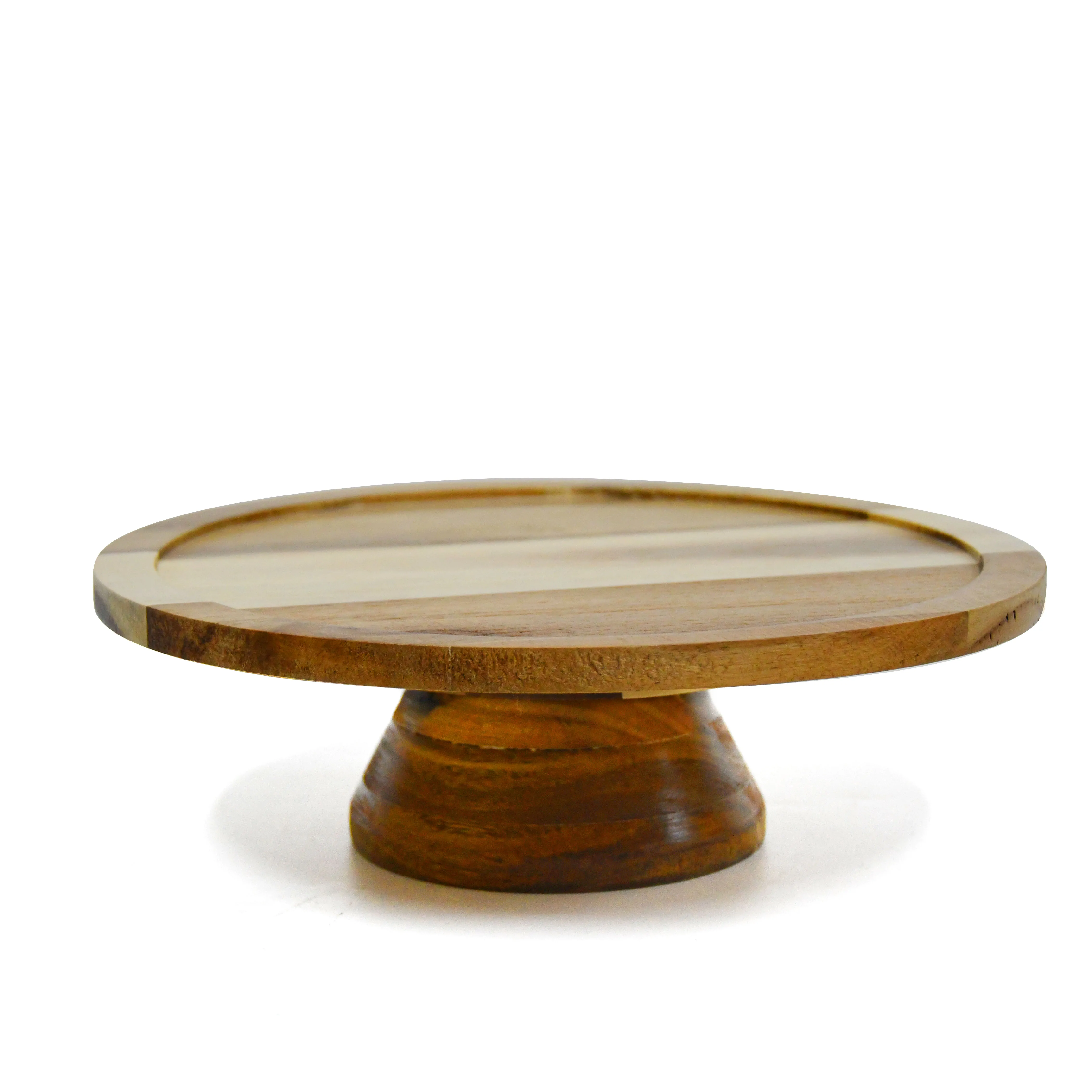 

Acacia Wood Footed Round Wood Server Cake Stand with Rolling Top