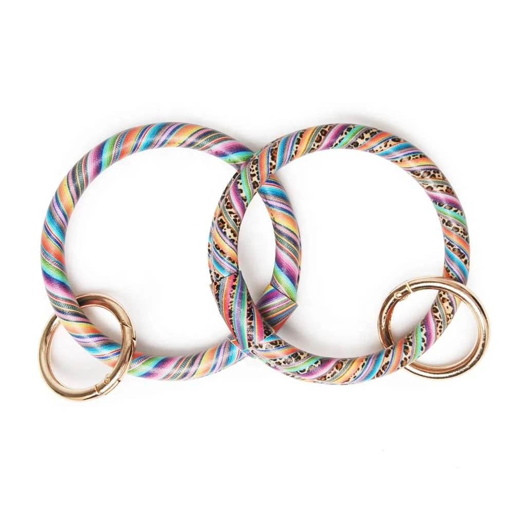 
Wholesale Rainbow Keychain Leather Bracelet Keychain for women 