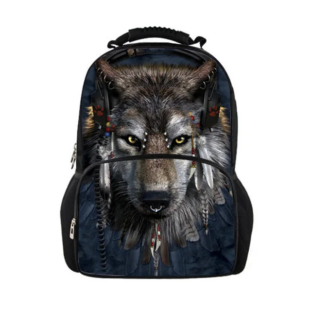 

Men backpack Big Multifunction Wolf Shark Printing Backpacks Men's Bagpack Teen Boys School Back Pack Bag, Customized