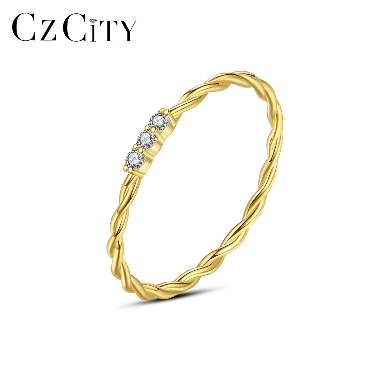 

CZCITY Diamond Thin 925 Woman Gold Sterling Silver New Trendy Class Finger Micro Ring Minimalist