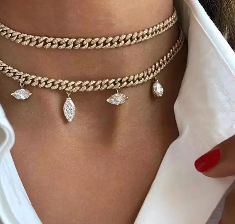 

2020 new arrived gorgeous Rock punk women jewelry Iced out cuban link chain necklace wholesale