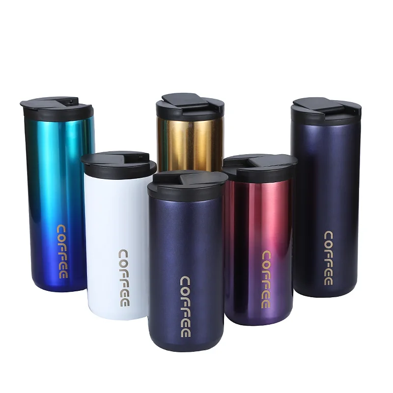 

6 Colors new simple vacuum flask gradient color office stainless steel coffee mugs custom logo, White, black, gold, purple, gradient blue, gradient red