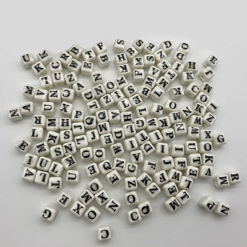 

2021 New Style Cube Porcelain Alphabet Beads Enamel Alphabet Letter Beads Ceramic Alphabet Letter Beads, White