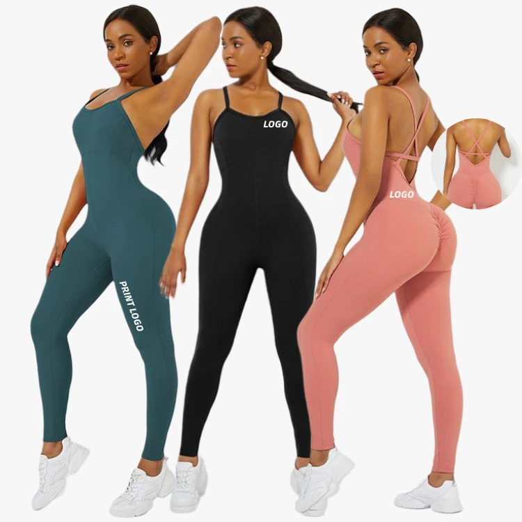 

Custom One Piece Hip Enhancer Yoga Sets Fitness Women Workout Jumpsuit Activewear Tracksuits, As picture,can be change