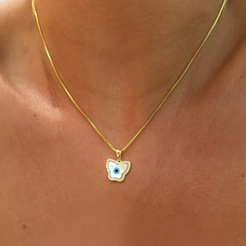 

Fancy Delicate Diamond Butterfly Necklace Jewelry Blue Evil Eye Pendant Necklace Women, Picture shows