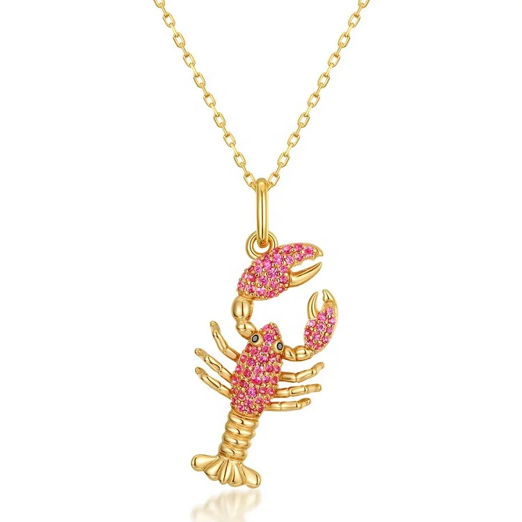 

Summer Jewelry Elegant Gift Silver Necklace Women Exquisite Red Corundum Lobster Pendant Necklace