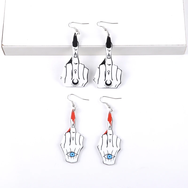 

Euro-american personality teen street accessories middle finger nail polish Moon eye Harajuku acrylic earrings