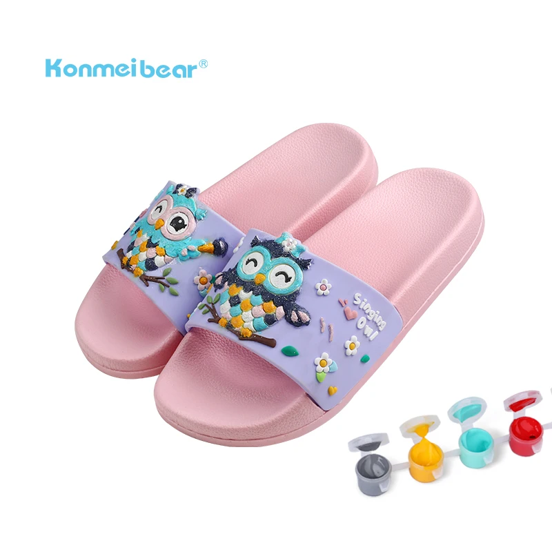 

High quality PVC shoes soft and comfortable DIY PAINTING CARTOON Children Slippers girls, Green/blue/pink/purple