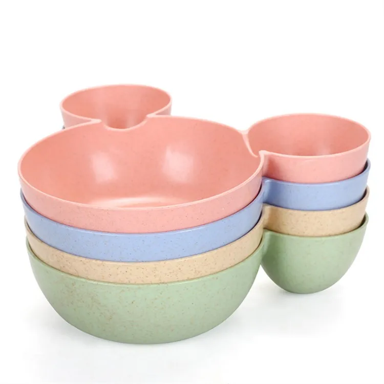 

Kindergarten gifts Children's Grid Plate Cute bear children tableware set Wheat straw children's tableware